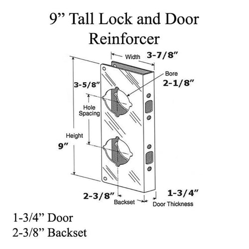 9 Inch Tall Combination Door Reinforcer - Polished Brass - 9 Inch Tall Combination Door Reinforcer - Polished Brass