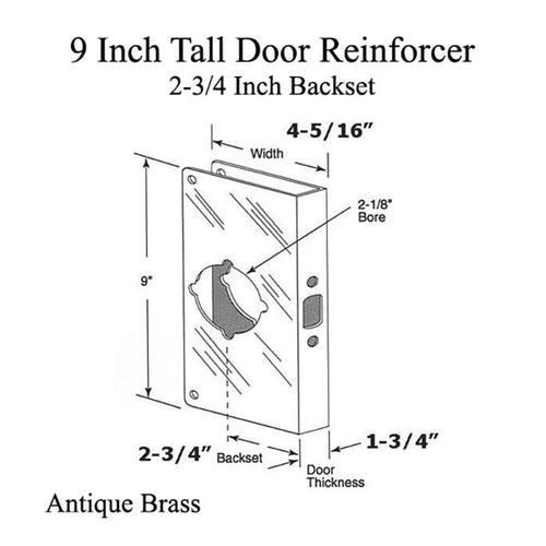 9 Inch Tall Door Reinforcer, 2-3/4 Inch Backset - Antique Brass - 9 Inch Tall Door Reinforcer, 2-3/4 Inch Backset - Antique Brass