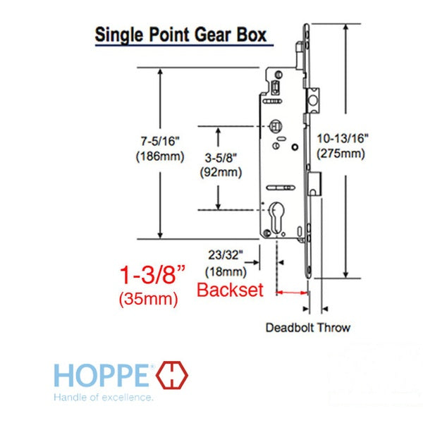Hoppe Mortise Lock Manual Single Point Lock Body - 35mm Backset, 16mm Faceplate - Hoppe Mortise Lock Manual Single Point Lock Body - 35mm Backset, 16mm Faceplate