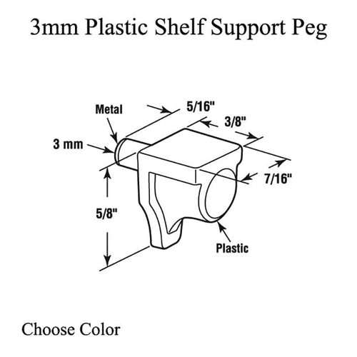 3mm Plastic  Shelf Support Peg - Choose Color - 3mm Plastic  Shelf Support Peg - Choose Color