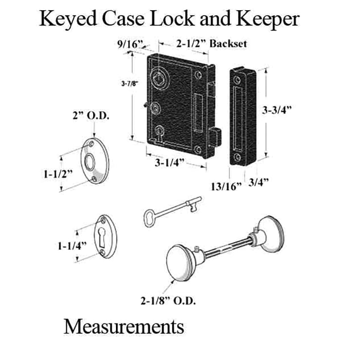 Keyed Case Lock and Keeper Set, Pitted Brass Knobs & Rosette - Keyed Case Lock and Keeper Set, Pitted Brass Knobs & Rosette
