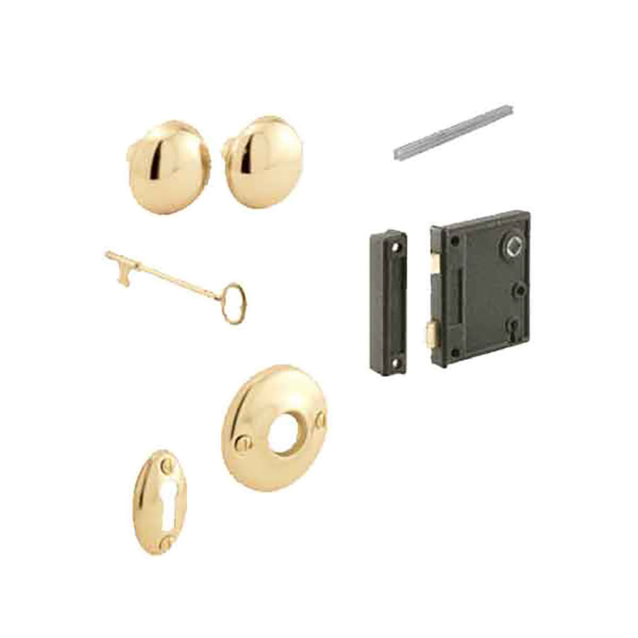 Keyed Case Lock and Keeper Set, Pitted Brass Knobs & Rosette - Keyed Case Lock and Keeper Set, Pitted Brass Knobs & Rosette