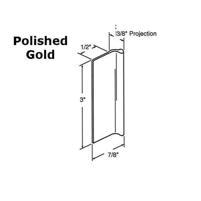 Pull, Mirror door   3 x 7/8 Inch - Gold - Pull, Mirror door   3 x 7/8 Inch - Gold