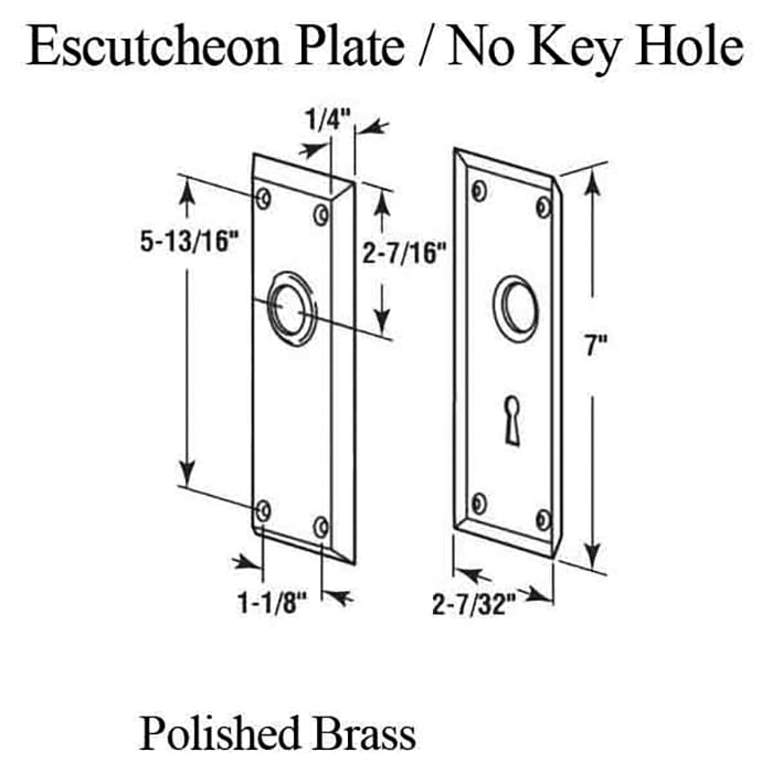 Escutcheon  Plates / Trim Plate, 7-1/8 inch, NO Key Hole, Polished Brass - Escutcheon  Plates / Trim Plate, 7-1/8 inch, NO Key Hole, Polished Brass
