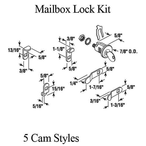 Mailbox Lock Kit, 5 cam styles, Nickel - Mailbox Lock Kit, 5 cam styles, Nickel