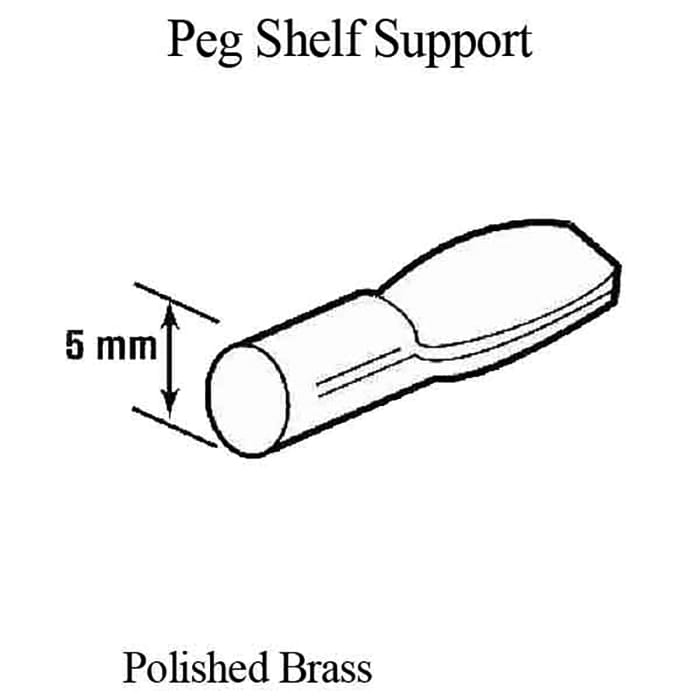 Peg Shelf Support, Spoon style, 3/16 (5mm ) - Brass - Peg Shelf Support, Spoon style, 3/16 (5mm ) - Brass