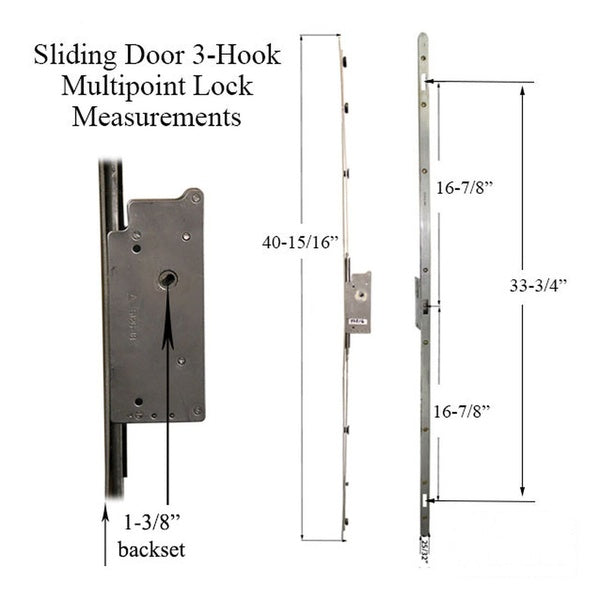 Sentinel Multipoint Sliding Door Lock 3 hooks 35mm Narrow Style Stainless Steel - Sentinel Multipoint Sliding Door Lock 3 hooks 35mm Narrow Style Stainless Steel