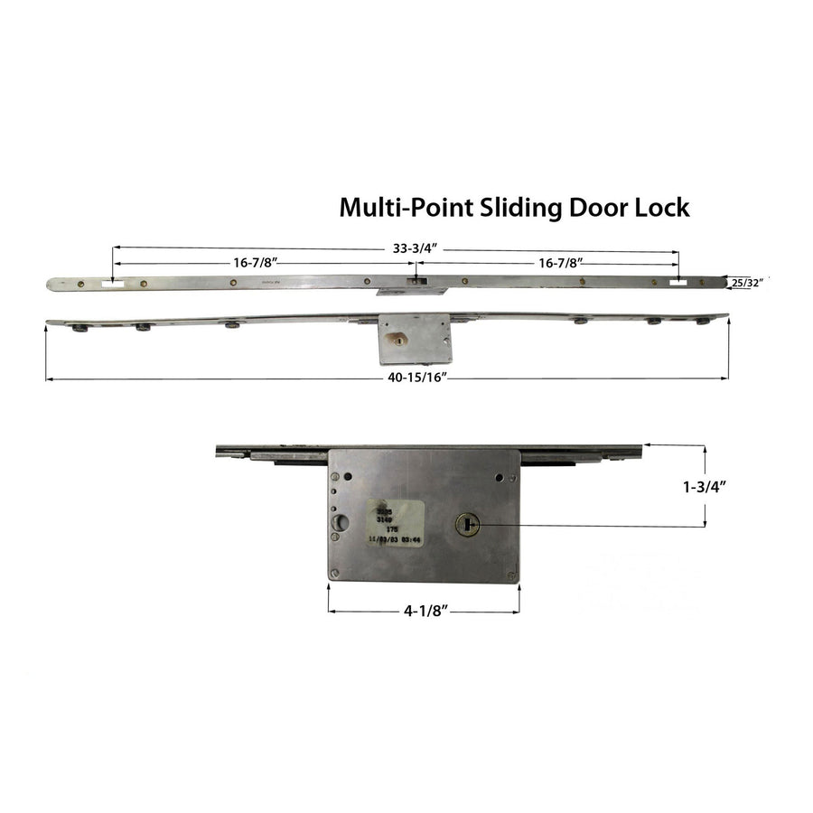 Multipoint Sliding Door Lock 3 hooks , 1-3/4 backset - Stainless Steel - Multipoint Sliding Door Lock 3 hooks , 1-3/4 backset - Stainless Steel