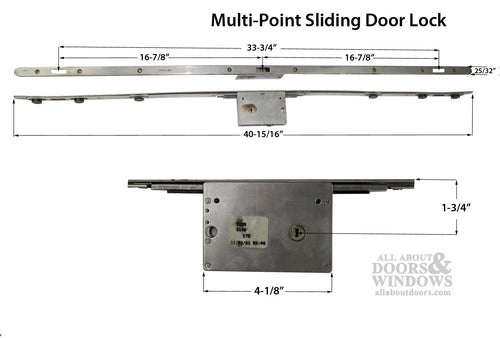 Multipoint Sliding Door Lock 3 hooks , 1-3/4 backset - Stainless Steel - Multipoint Sliding Door Lock 3 hooks , 1-3/4 backset - Stainless Steel
