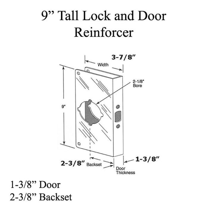 9 Inch Tall Combination Door Reinforcer - Antique Brass - 9 Inch Tall Combination Door Reinforcer - Antique Brass