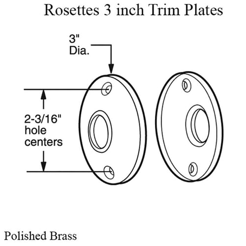 Rosettes, Door Knob 3 inch  - Polished Brass (Pair) - Rosettes, Door Knob 3 inch  - Polished Brass (Pair)