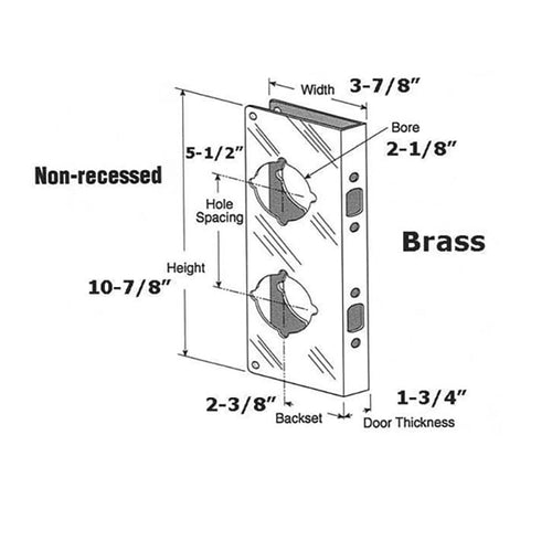 1-3/4 Inch Door Reinforcer, 2-3/8 Inch Backset - Polished Brass - 1-3/4 Inch Door Reinforcer, 2-3/8 Inch Backset - Polished Brass