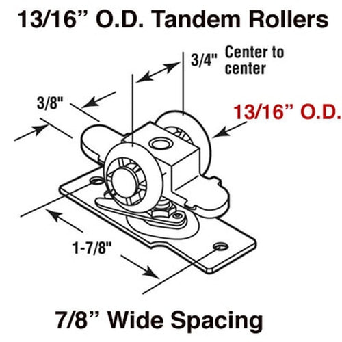 Closet Door Tandem Roller Assembly with Bracket 0.8125 Inch Wheel Diameter - Closet Door Tandem Roller Assembly with Bracket 0.8125 Inch Wheel Diameter