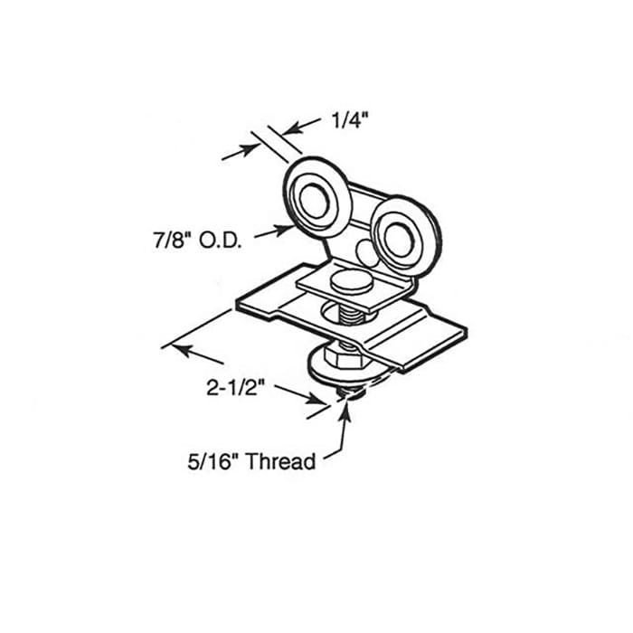 2 Wheel 7/8 Diameter Top Hung Closet/Pocket Door Roller - 2 Wheel 7/8 Diameter Top Hung Closet/Pocket Door Roller