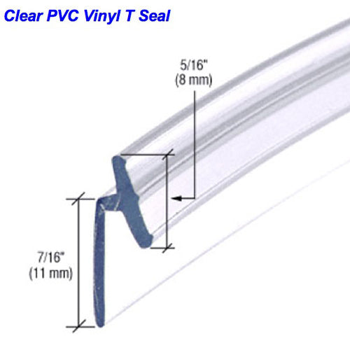 PVC Vinyl T Seal, Frameless Hinged Shower Door - Clear - PVC Vinyl T Seal, Frameless Hinged Shower Door - Clear