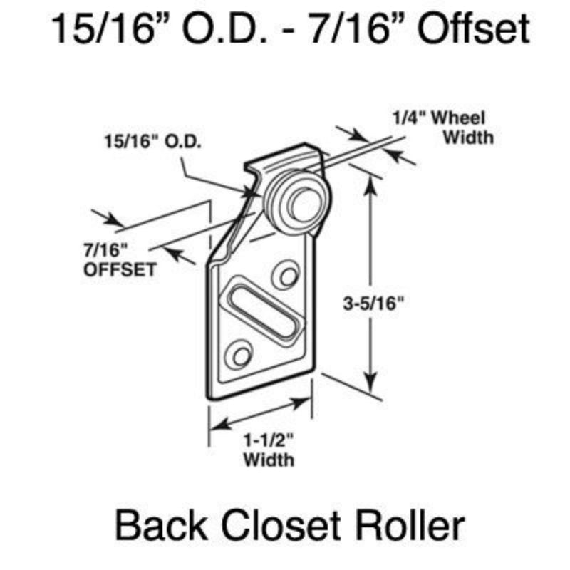 Kenna Frame Sliding Closet Door Roller 15/16 Inch Wheel 7/16 Inch Offset - Kenna Frame Sliding Closet Door Roller 15/16 Inch Wheel 7/16 Inch Offset