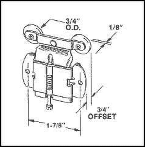 Wardrobe Door Tandem Roller 0.75 Inch Wheel Diameter with Offset - Wardrobe Door Tandem Roller 0.75 Inch Wheel Diameter with Offset