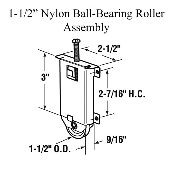 Roller Assembly 1-1/2 Inch Nylon Wheel for Sliding Mirror Door - Roller Assembly 1-1/2 Inch Nylon Wheel for Sliding Mirror Door