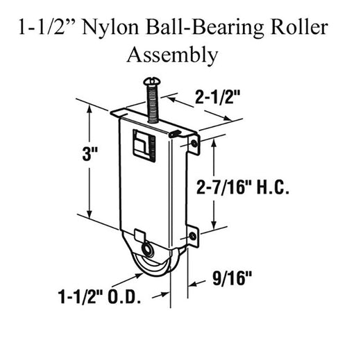 Roller Assembly 1-1/2 Inch Nylon Wheel for Sliding Mirror Door - Roller Assembly 1-1/2 Inch Nylon Wheel for Sliding Mirror Door