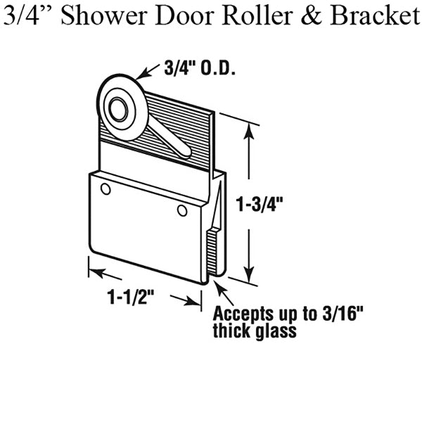 Frameless Shower Door Roller with Bracket 3/4