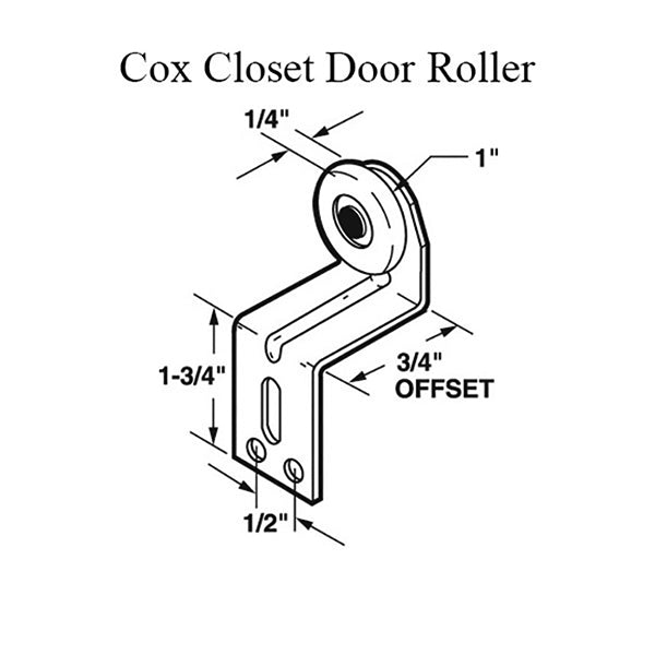 1 inch Wheel, 3/4 offset - Cox  Back Closet Door Roller - 1 inch Wheel, 3/4 offset - Cox  Back Closet Door Roller