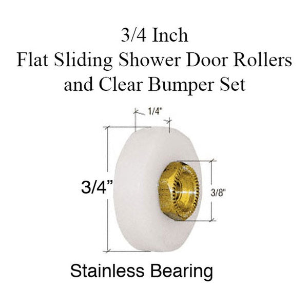 Sliding Shower Door Wheel Rollers and Clear Bumper Set 3/4