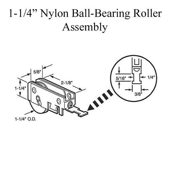 Mirror Door Roller Assembly - 1-1/4 Inch Nylon Wheel - Mirror Door Roller Assembly - 1-1/4 Inch Nylon Wheel