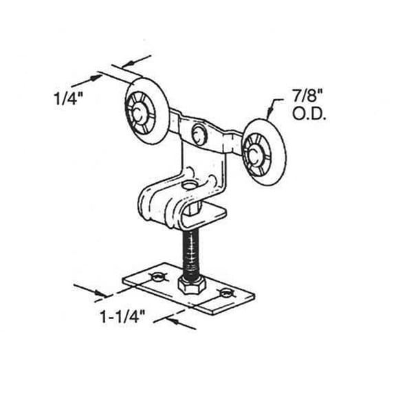 Double Wheel Top Hung Closet Door Roller - 7/8 Diameter - Double Wheel Top Hung Closet Door Roller - 7/8 Diameter