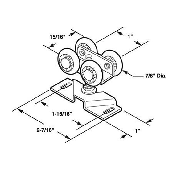 Pocket Door Hanger 4 Nylon Wheels 7/8 Inch Diameter - Pocket Door Hanger 4 Nylon Wheels 7/8 Inch Diameter