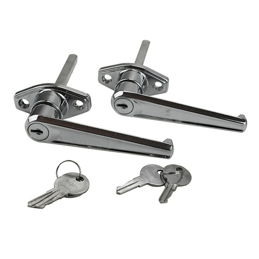 Discontinued - Garage Door L-Handle   2-7/8 In Shaft, 1-3/4 Screws, 2 Pack Keyed Alike - Chrome