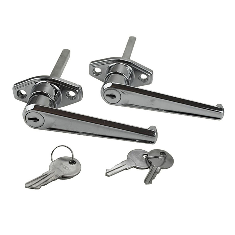 Discontinued - Garage Door L-Handle   2-7/8 In Shaft, 1-3/4 Screws, 2 Pack Keyed Alike - Chrome - Discontinued - Garage Door L-Handle   2-7/8 In Shaft, 1-3/4 Screws, 2 Pack Keyed Alike - Chrome