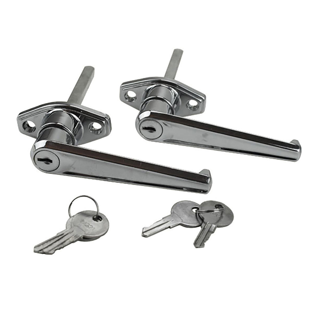 Discontinued - Garage Door L-Handle   2-7/8 In Shaft, 1-3/4 Screws, 2 Pack Keyed Alike - Chrome - Discontinued - Garage Door L-Handle   2-7/8 In Shaft, 1-3/4 Screws, 2 Pack Keyed Alike - Chrome