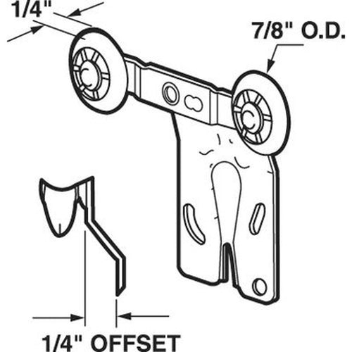 Front Tandem Closet Door Rollers 7/8 Inch Diameter 1/4 Inch Offset - Front Tandem Closet Door Rollers 7/8 Inch Diameter 1/4 Inch Offset