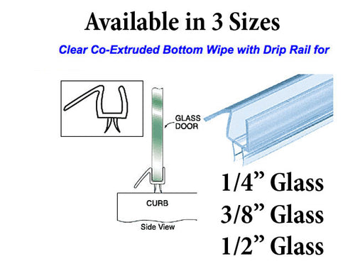 Co-Extruded Bottom Wipe With Drip Rail for 1/4 Inch Glass Clear Finish - Co-Extruded Bottom Wipe With Drip Rail for 1/4 Inch Glass Clear Finish