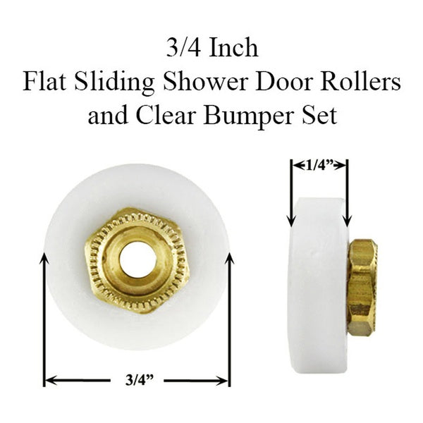 Sliding Shower Door Wheel Rollers and Clear Bumper Set 3/4