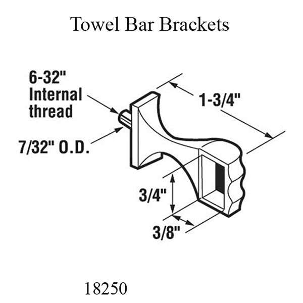 Towel Bar Bracket, One Stud - Brushed Chrome, Pairs - Towel Bar Bracket, One Stud - Brushed Chrome, Pairs
