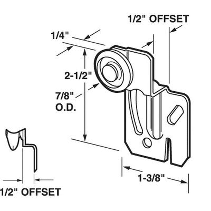 Acme Back Closet Roller 0.875 Inch Wheel Diameter with Adjustable Offset Bracket - Acme Back Closet Roller 0.875 Inch Wheel Diameter with Adjustable Offset Bracket