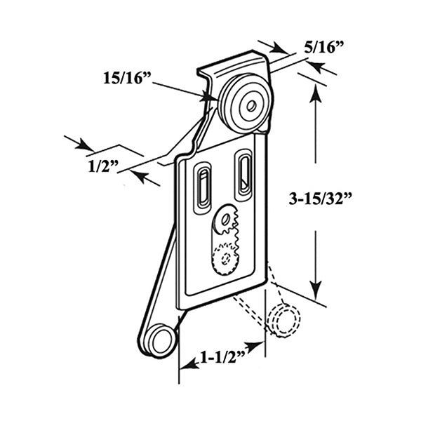 Top Hung Side Mount Roller Assembly with 15/16 Inch Nylon Wheel & 1/2 Inch Offset w/ Adjustable Arm - Top Hung Side Mount Roller Assembly with 15/16 Inch Nylon Wheel & 1/2 Inch Offset w/ Adjustable Arm