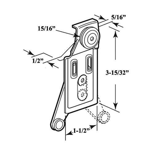 Top Hung Side Mount Roller Assembly with 15/16 Inch Nylon Wheel & 1/2 Inch Offset w/ Adjustable Arm - Top Hung Side Mount Roller Assembly with 15/16 Inch Nylon Wheel & 1/2 Inch Offset w/ Adjustable Arm