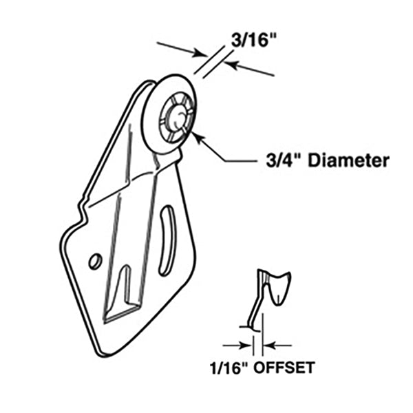 Closet Door Front Roller ¾ Inch Wheel 1/16 Inch Offset - Closet Door Front Roller ¾ Inch Wheel 1/16 Inch Offset