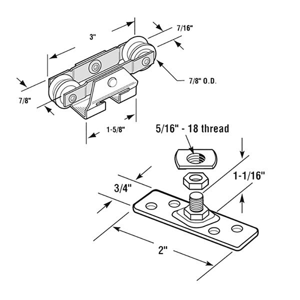 4 Wheel, 7/8 Dia., Top Hung w/ carrier - Acme / Cox - 4 Wheel, 7/8 Dia., Top Hung w/ carrier - Acme / Cox