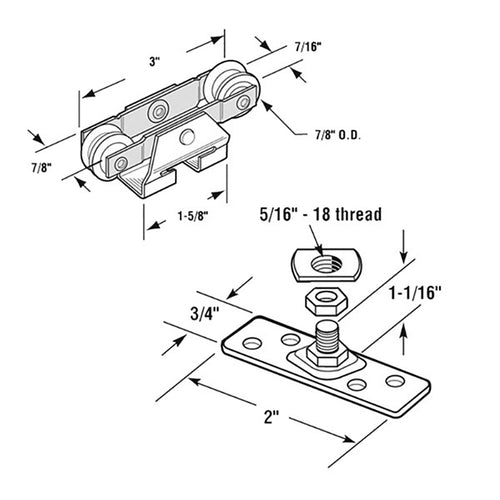 4 Wheel, 7/8 Dia., Top Hung w/ carrier - Acme / Cox - 4 Wheel, 7/8 Dia., Top Hung w/ carrier - Acme / Cox