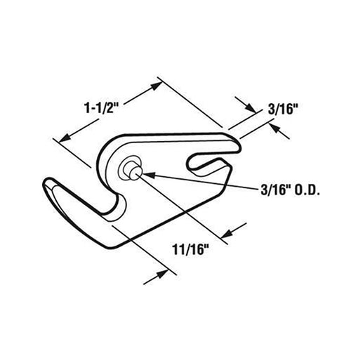 Latch Hook, Sliding Patio Door, 1-1/2-inch, Diecast - Latch Hook, Sliding Patio Door, 1-1/2-inch, Diecast