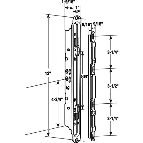 2 Point Mortise Lock - Sliding Patio Door, Generic Keyway - Yellow Dichromate finish - 2 Point Mortise Lock - Sliding Patio Door, Generic Keyway - Yellow Dichromate finish