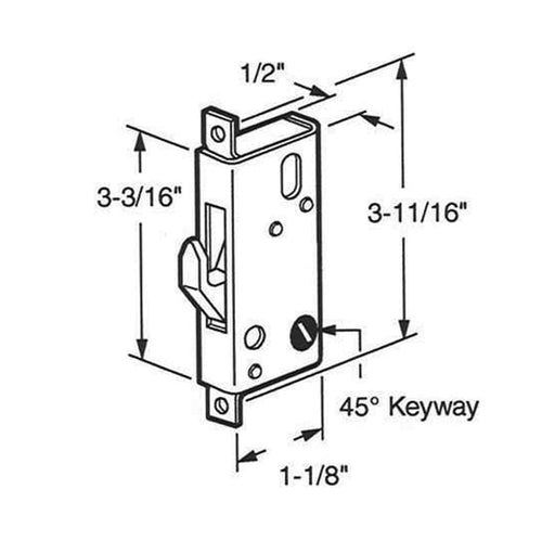 Discontinued - Mortise Lock, 45 Degree Slot, Arcadia Sliding Glass Door - Discontinued - Mortise Lock, 45 Degree Slot, Arcadia Sliding Glass Door