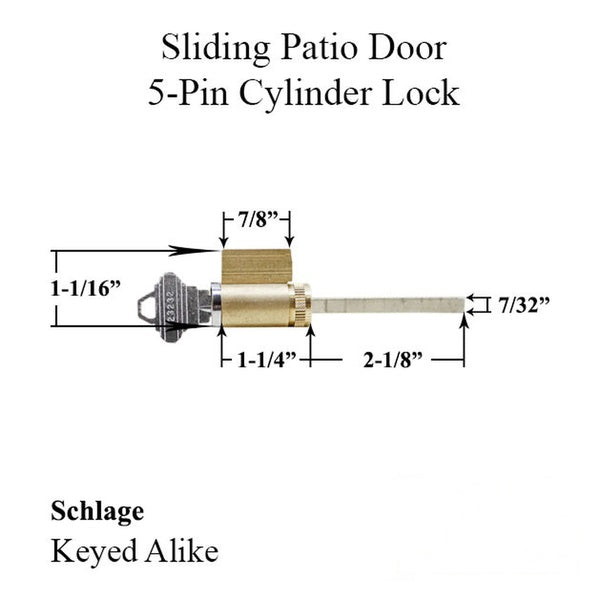 5 Pin Lock Cylinder Schlage American Lock Cylinder Fits Sliding Door Keyed Alike - 5 Pin Lock Cylinder Schlage American Lock Cylinder Fits Sliding Door Keyed Alike