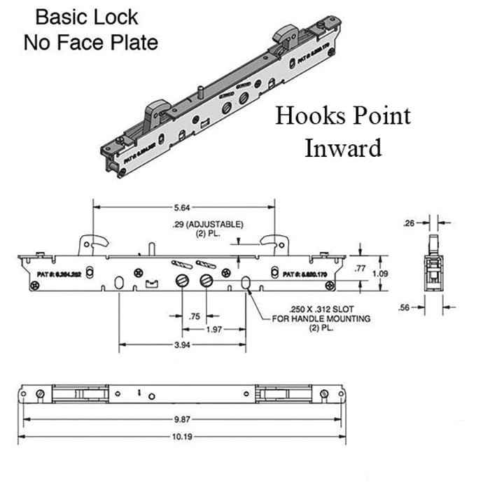 2-point Double Hook Sliding Door Lock with No Faceplate - 2-point Double Hook Sliding Door Lock with No Faceplate