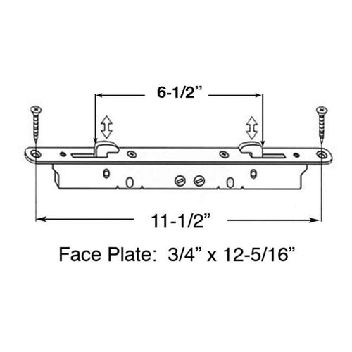 2-point Double Hook Sliding door lock, Mortise Latch Long 12-1/4 Face Plate - 2-point Double Hook Sliding door lock, Mortise Latch Long 12-1/4 Face Plate