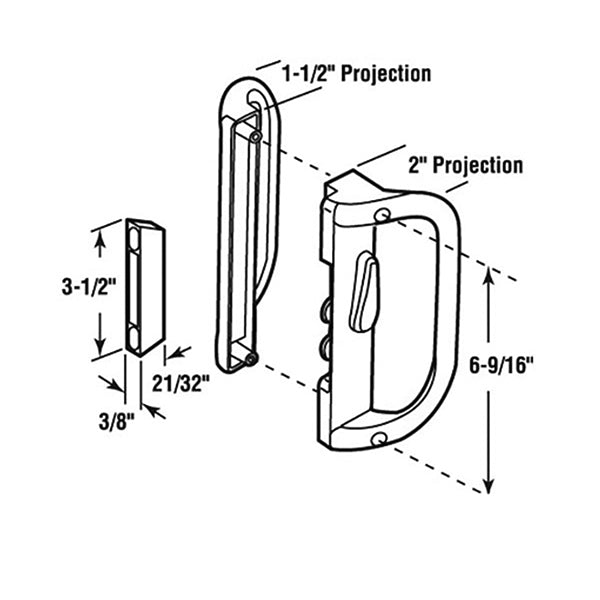 Sliding Patio Door Handlset White Non Keyed Door Handle 6 9/16 Inch Hole Center - Sliding Patio Door Handlset White Non Keyed Door Handle 6 9/16 Inch Hole Center