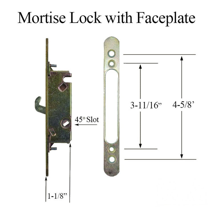 Mortise Lock with Face Plate, 45 Slot Wood or Vinyl Door - Mortise Lock with Face Plate, 45 Slot Wood or Vinyl Door